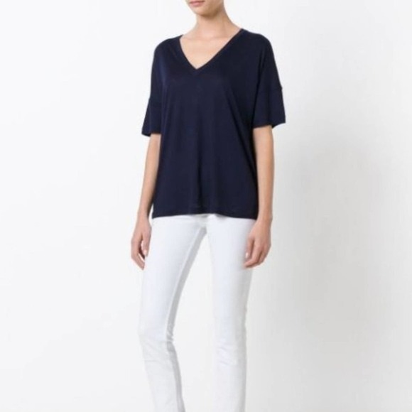 Vince Women's Oversized Short Sleeve V-Neck T-Shirt Navy Blue Size Small - Picture 1 of 7